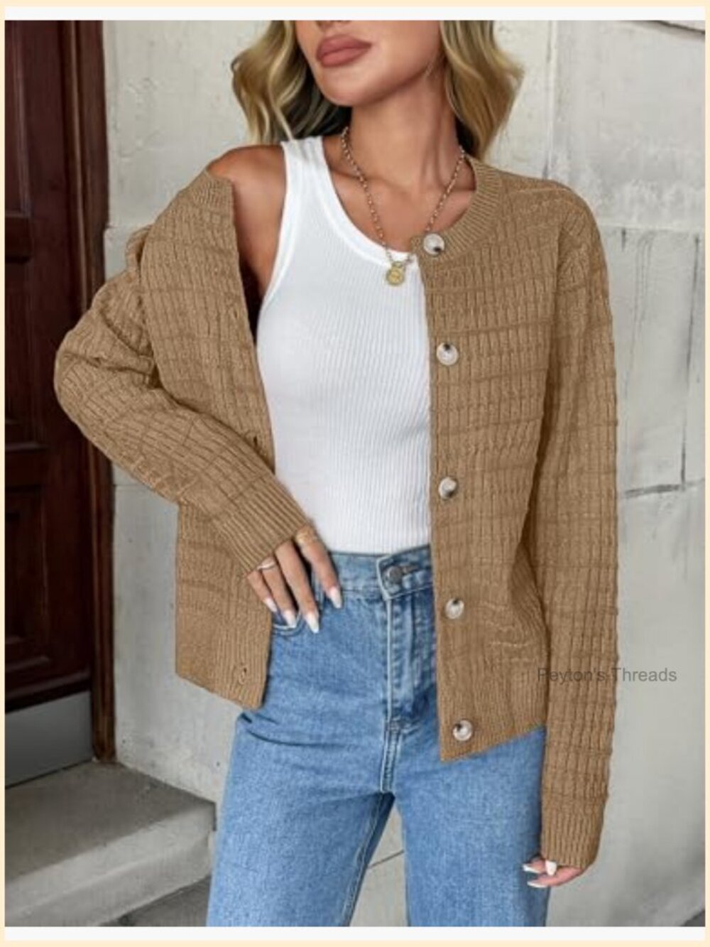100% Acrylic Chunky Knit Cardigan Sweater Open Front Cropped - Picture 3 of 7